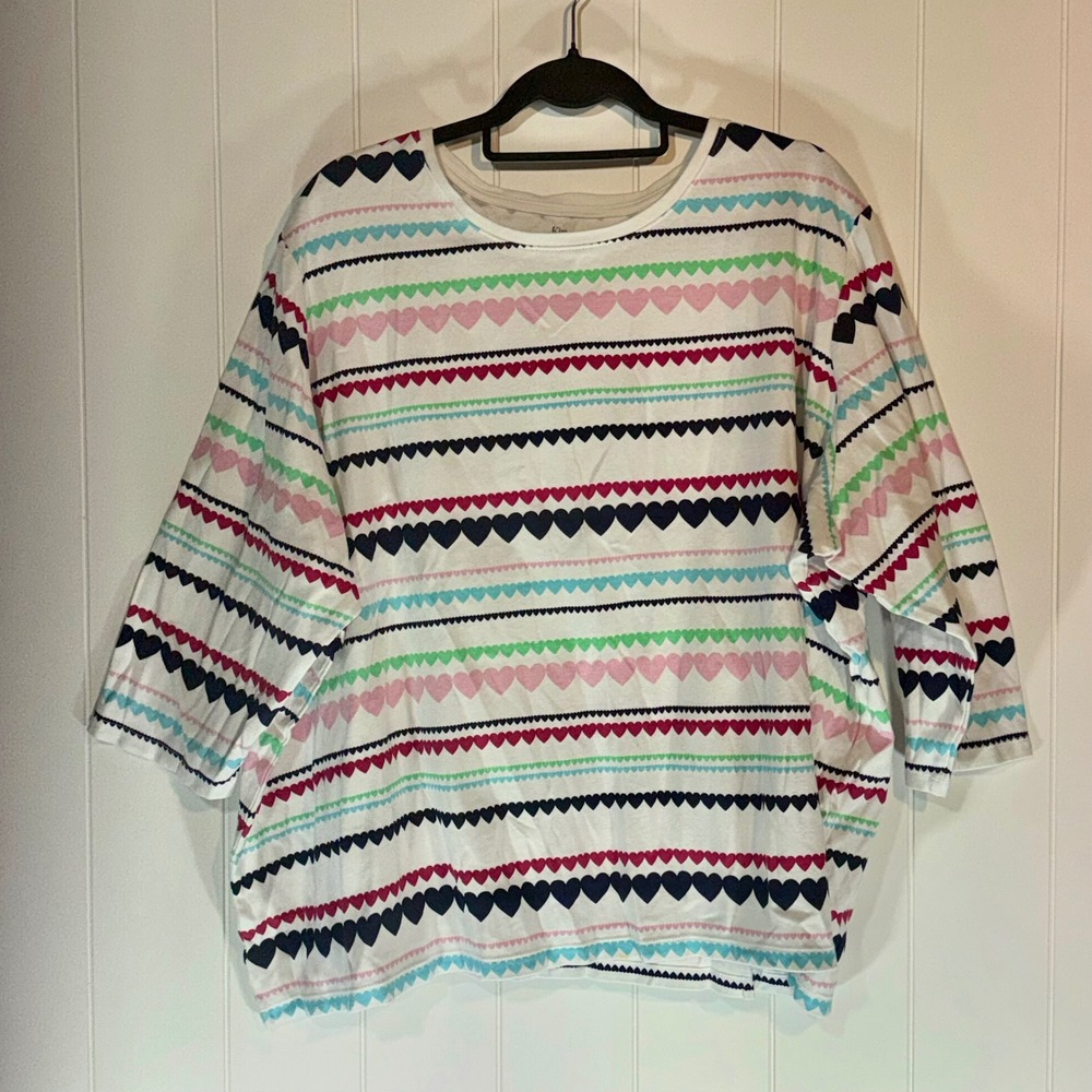 Kim Rogers Womens 4X Heart Print Top Perfectly Soft Cotton 3/4 Sleeve Multi